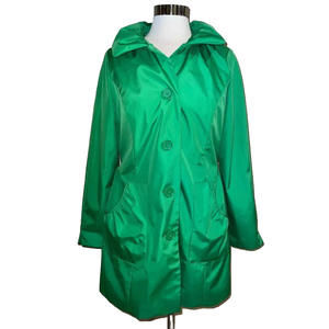 Dennis Basso Green Hooded Trench Coat Size S